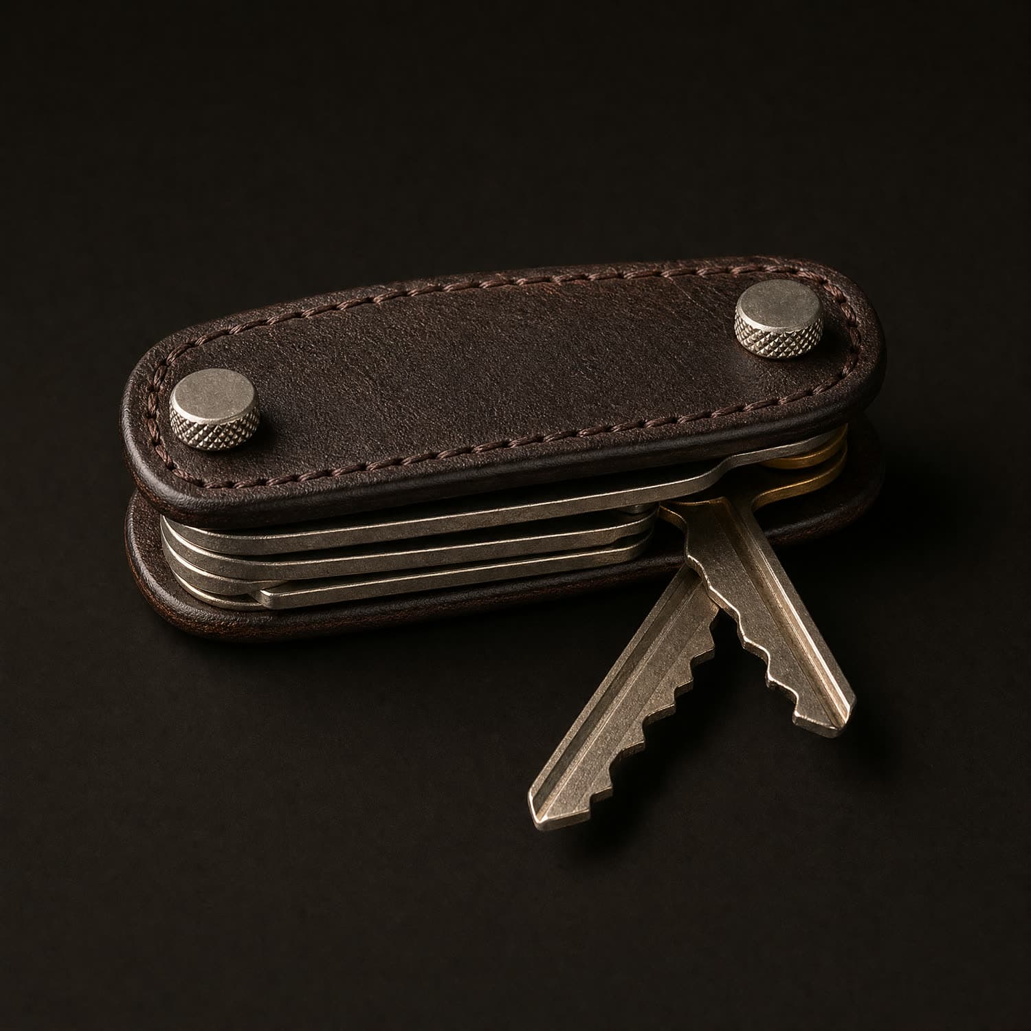 Key Organiser — Compact Stack — Full-grain cowhide, vegetable-tanned; stainless steel posts